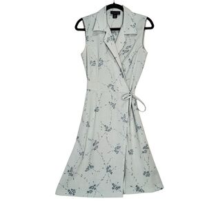 VTG 90s Cottagecore Hilliard & Hanson Blue Floral Sleeveless Wrap Dress